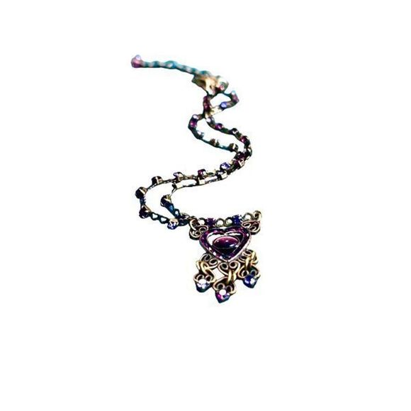 Vintage Mary Demarco handmade brass necklace with purple and pink stones - Picture 2 of 16